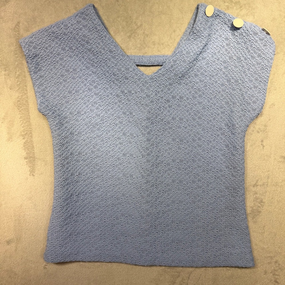 Vintage Blair Blue Textured Knit Cap Sleeve Top Size 8 90s Made in USA